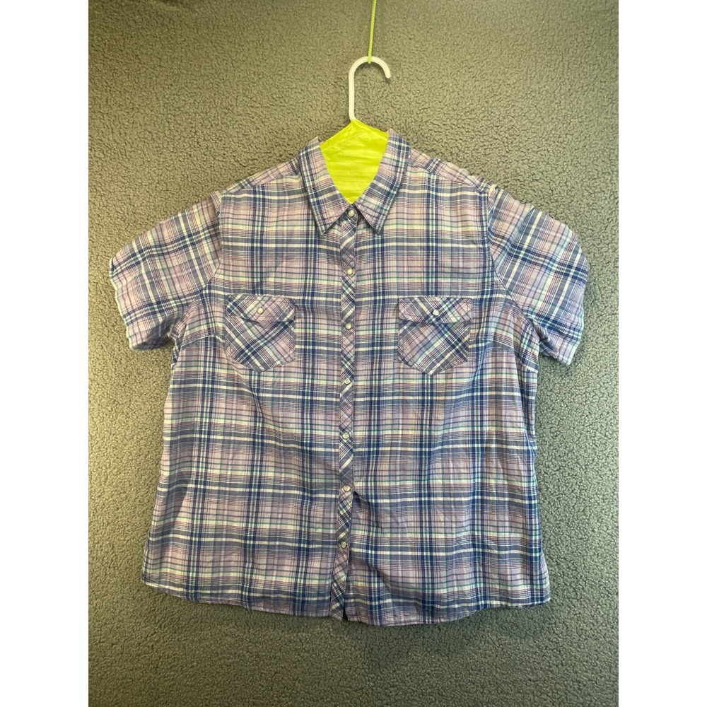 Faded Glory Button Up Shirt Mens Size 2XL Blue Short Sleeve Cotton